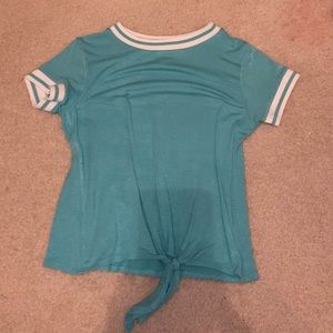 Teal shirt with tie in front